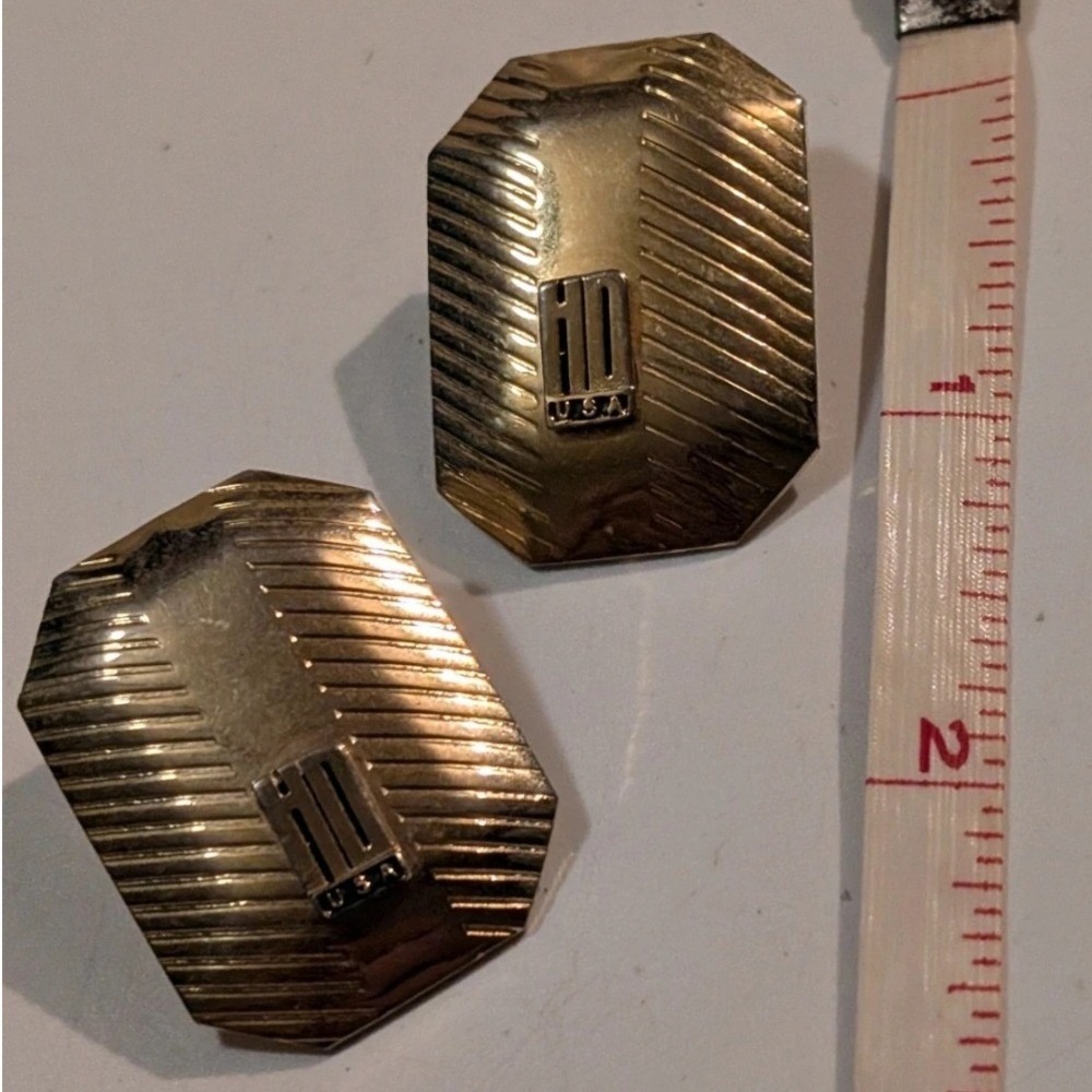 Vintage Harley Davidson HD USA Gold Tone Textured Shield Earrings